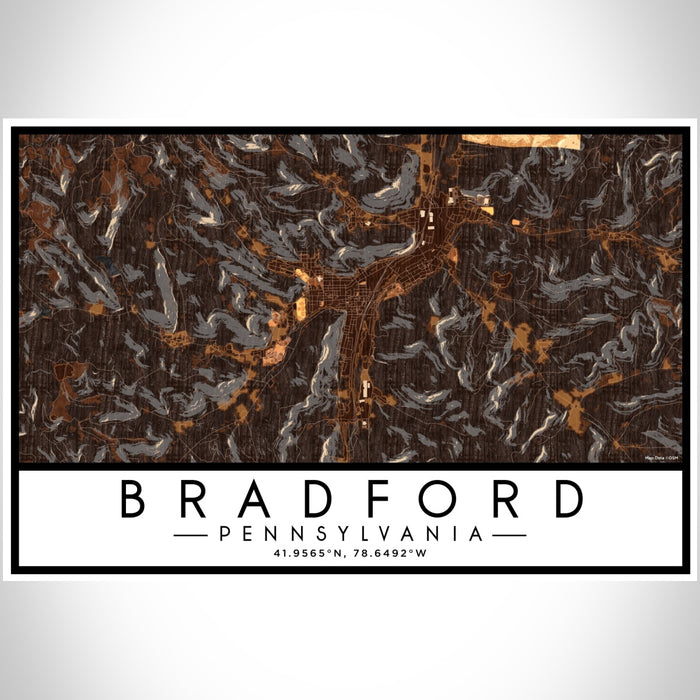 Bradford Pennsylvania Map Print Landscape Orientation in Ember Style With Shaded Background