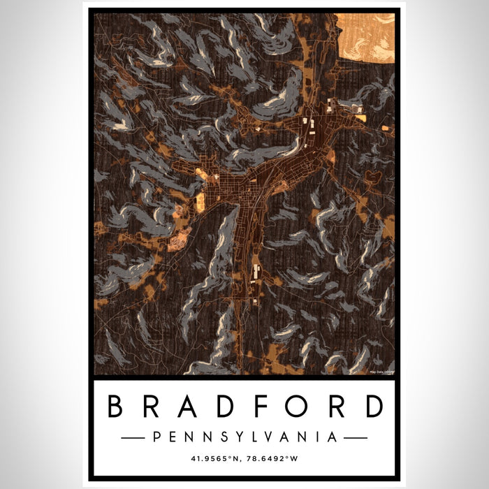 Bradford Pennsylvania Map Print Portrait Orientation in Ember Style With Shaded Background