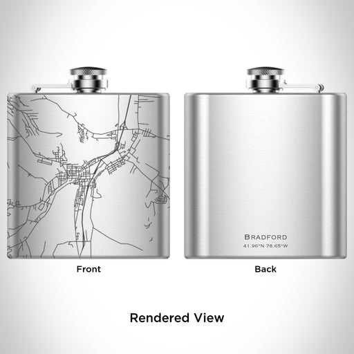 Rendered View of Bradford Pennsylvania Map Engraving on 6oz Stainless Steel Flask