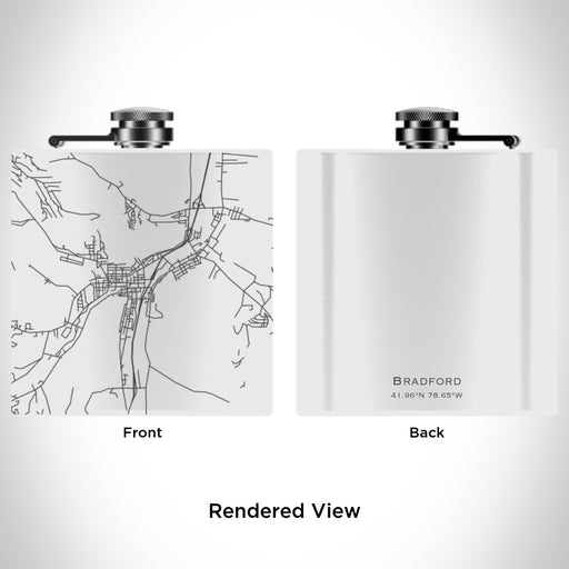 Rendered View of Bradford Pennsylvania Map Engraving on 6oz Stainless Steel Flask in White
