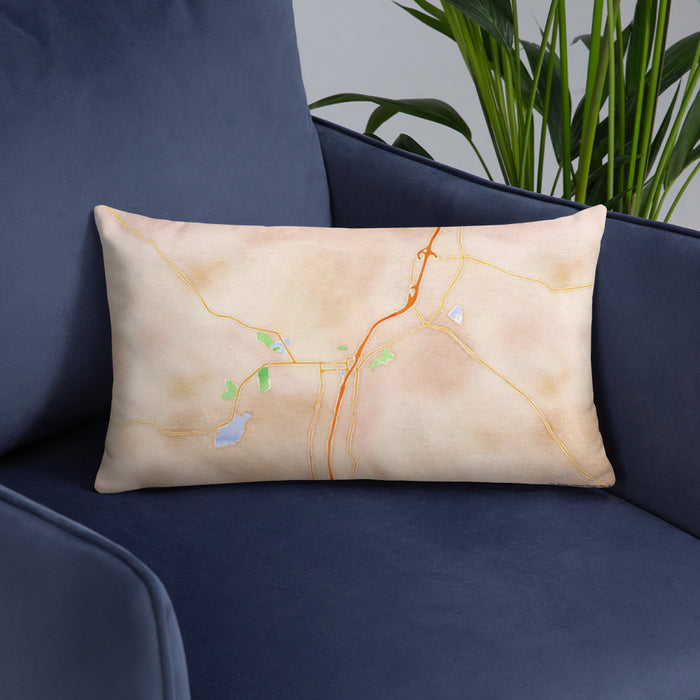 Custom Bradford Pennsylvania Map Throw Pillow in Watercolor on Blue Colored Chair