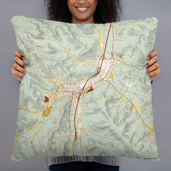 Person holding 22x22 Custom Bradford Pennsylvania Map Throw Pillow in Woodblock