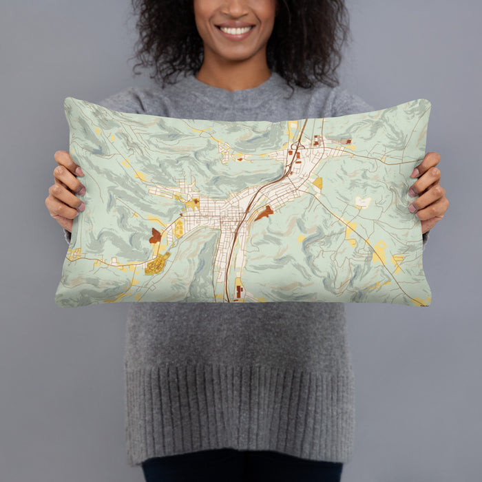 Person holding 20x12 Custom Bradford Pennsylvania Map Throw Pillow in Woodblock