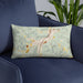 Custom Bradford Pennsylvania Map Throw Pillow in Woodblock on Blue Colored Chair