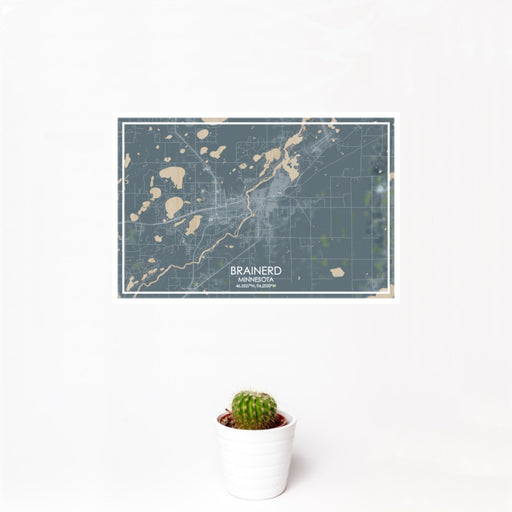 12x18 Brainerd Minnesota Map Print Landscape Orientation in Afternoon Style With Small Cactus Plant in White Planter