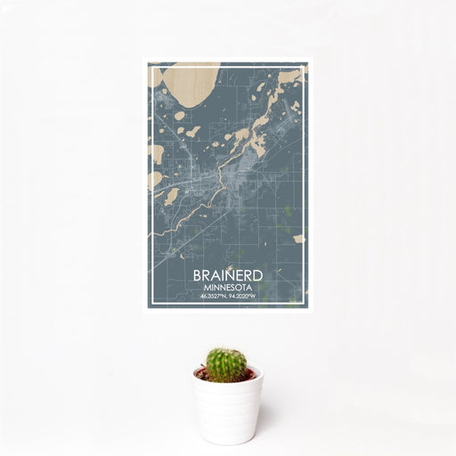 12x18 Brainerd Minnesota Map Print Portrait Orientation in Afternoon Style With Small Cactus Plant in White Planter