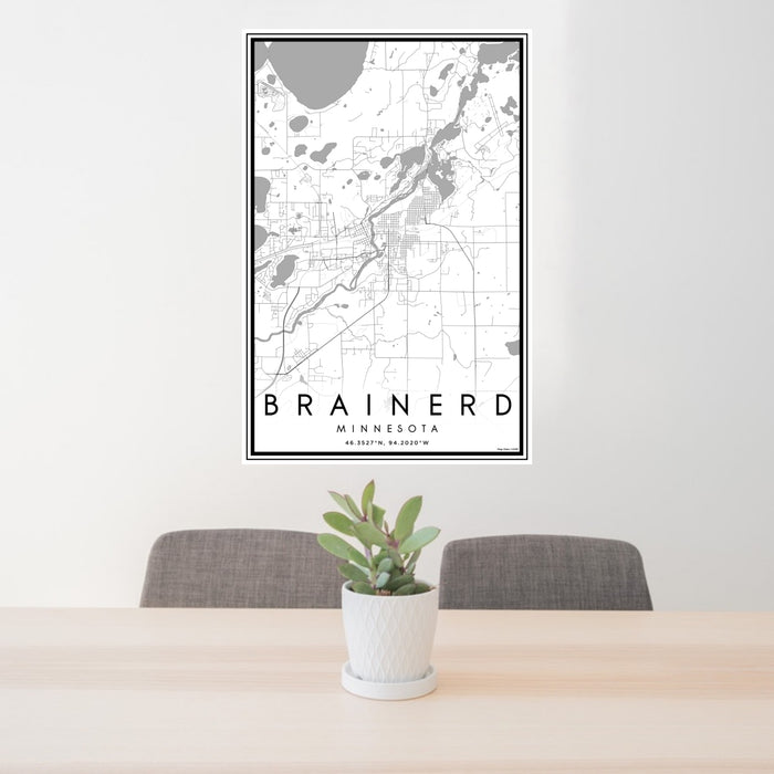 24x36 Brainerd Minnesota Map Print Portrait Orientation in Classic Style Behind 2 Chairs Table and Potted Plant