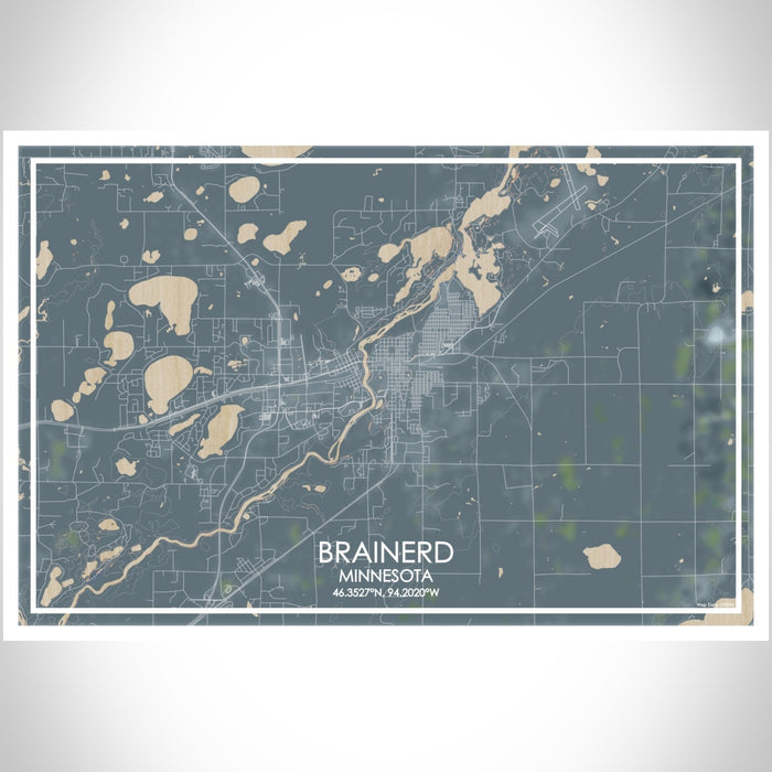 Brainerd Minnesota Map Print Landscape Orientation in Afternoon Style With Shaded Background