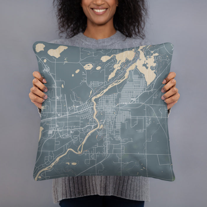 Person holding 18x18 Custom Brainerd Minnesota Map Throw Pillow in Afternoon