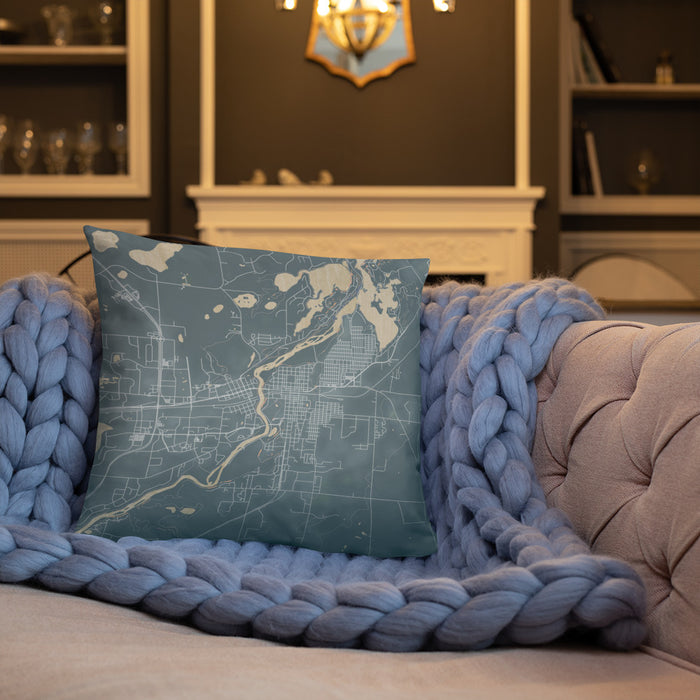 Custom Brainerd Minnesota Map Throw Pillow in Afternoon on Cream Colored Couch