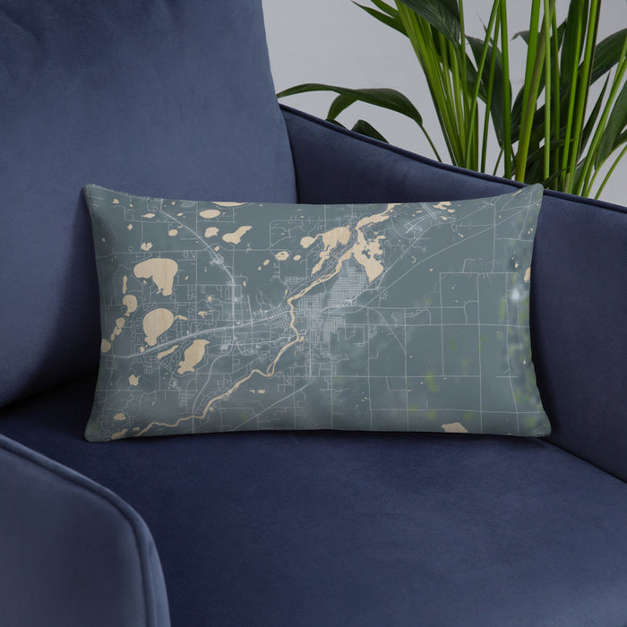 Custom Brainerd Minnesota Map Throw Pillow in Afternoon on Blue Colored Chair