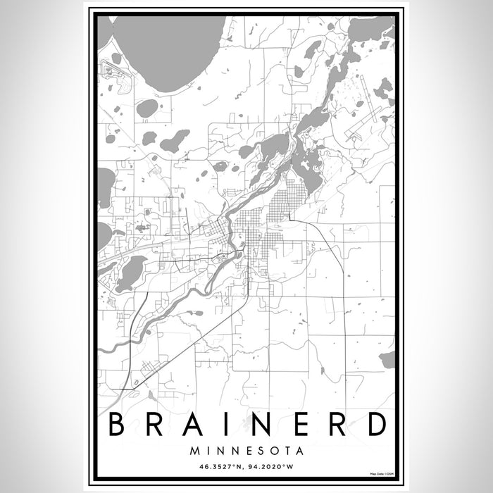 Brainerd Minnesota Map Print Portrait Orientation in Classic Style With Shaded Background