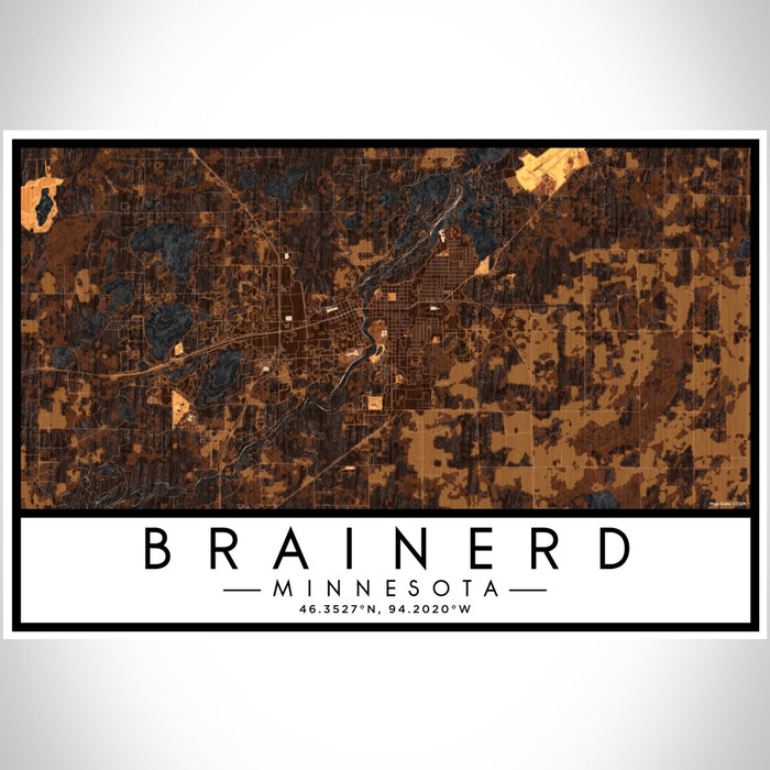 Brainerd Minnesota Map Print Landscape Orientation in Ember Style With Shaded Background