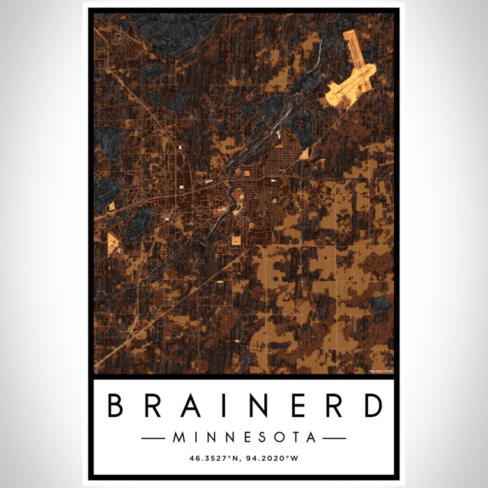 Brainerd Minnesota Map Print Portrait Orientation in Ember Style With Shaded Background