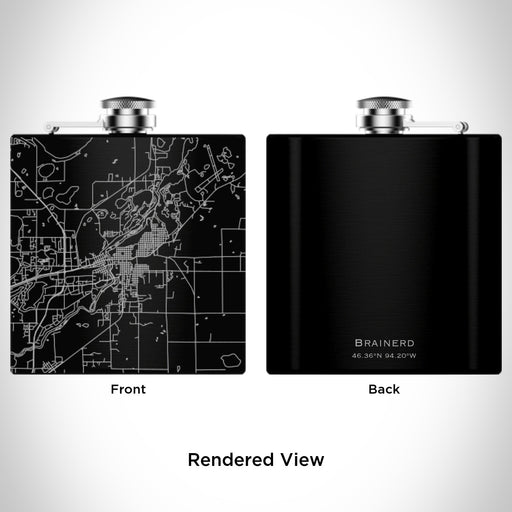 Rendered View of Brainerd Minnesota Map Engraving on 6oz Stainless Steel Flask in Black
