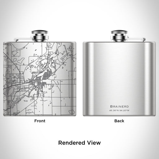 Rendered View of Brainerd Minnesota Map Engraving on 6oz Stainless Steel Flask