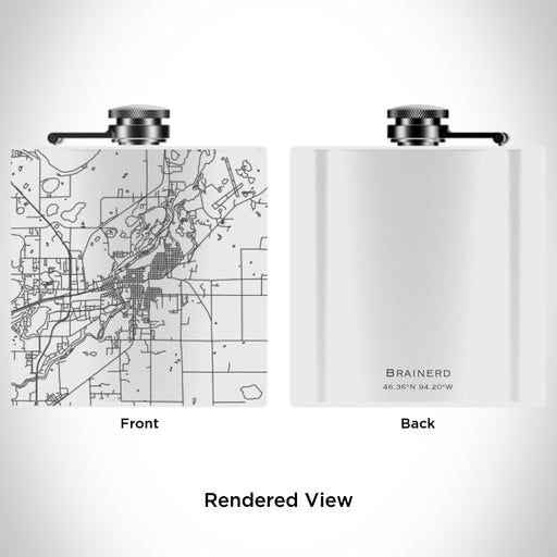 Rendered View of Brainerd Minnesota Map Engraving on 6oz Stainless Steel Flask in White