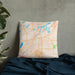 Custom Brainerd Minnesota Map Throw Pillow in Watercolor on Bedding Against Wall