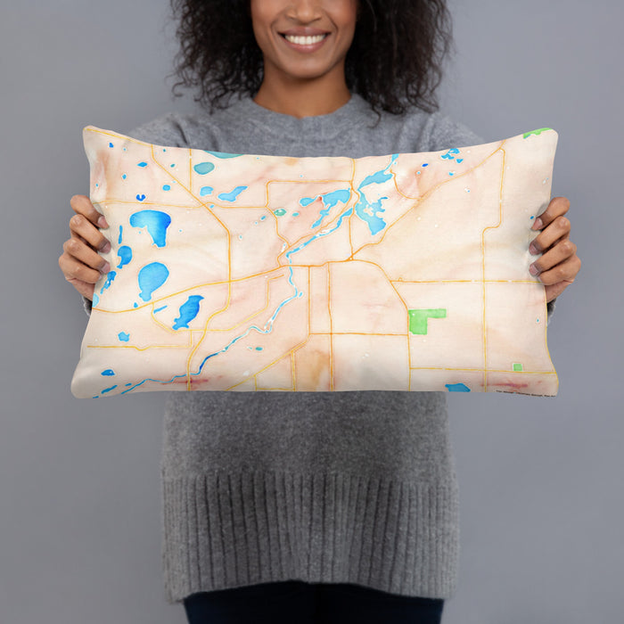 Person holding 20x12 Custom Brainerd Minnesota Map Throw Pillow in Watercolor