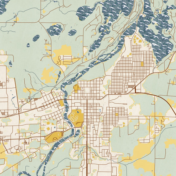 Brainerd Minnesota Map Print in Woodblock Style Zoomed In Close Up Showing Details