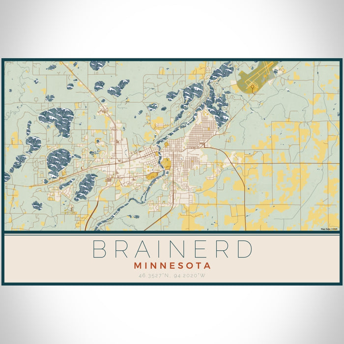 Brainerd Minnesota Map Print Landscape Orientation in Woodblock Style With Shaded Background