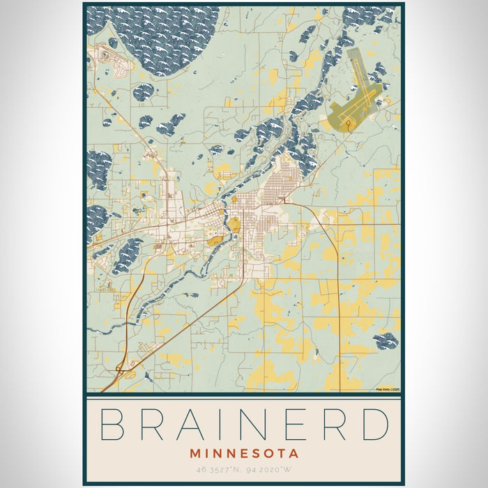 Brainerd Minnesota Map Print Portrait Orientation in Woodblock Style With Shaded Background