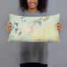 Person holding 20x12 Custom Brainerd Minnesota Map Throw Pillow in Woodblock