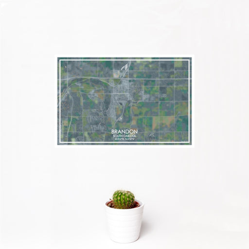 12x18 Brandon South Dakota Map Print Landscape Orientation in Afternoon Style With Small Cactus Plant in White Planter