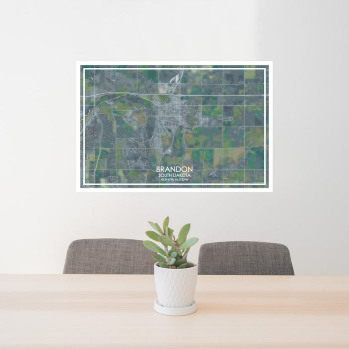 24x36 Brandon South Dakota Map Print Lanscape Orientation in Afternoon Style Behind 2 Chairs Table and Potted Plant