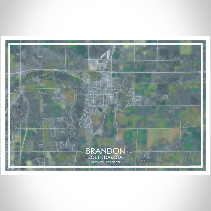 Brandon South Dakota Map Print Landscape Orientation in Afternoon Style With Shaded Background