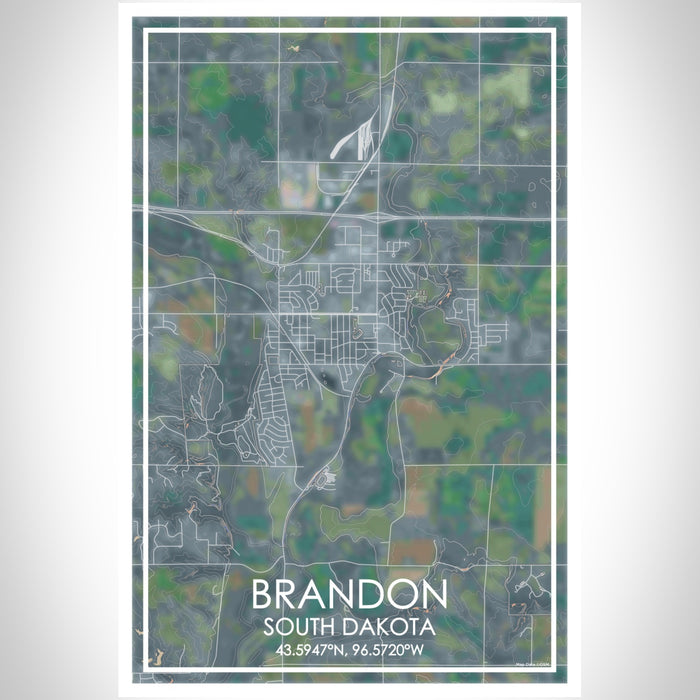 Brandon South Dakota Map Print Portrait Orientation in Afternoon Style With Shaded Background