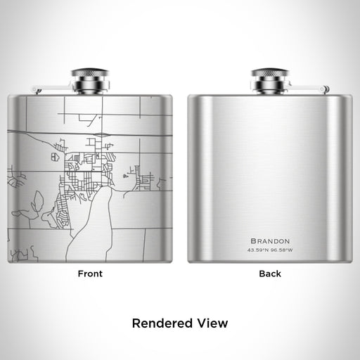 Rendered View of Brandon South Dakota Map Engraving on 6oz Stainless Steel Flask
