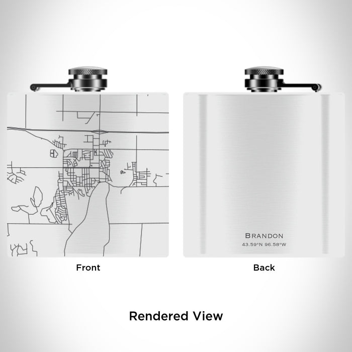 Rendered View of Brandon South Dakota Map Engraving on 6oz Stainless Steel Flask in White