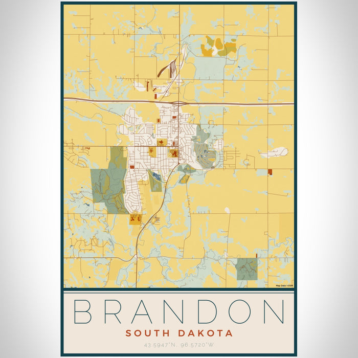Brandon South Dakota Map Print Portrait Orientation in Woodblock Style With Shaded Background