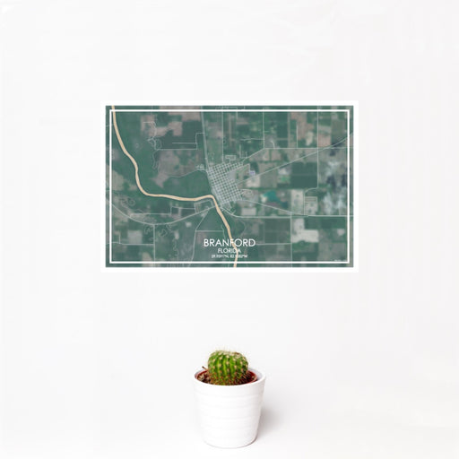 12x18 Branford Florida Map Print Landscape Orientation in Afternoon Style With Small Cactus Plant in White Planter