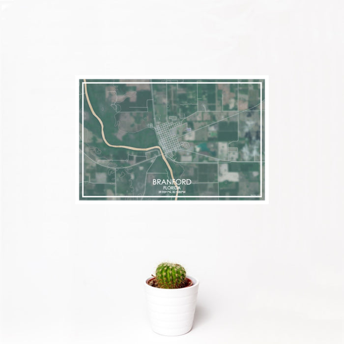 12x18 Branford Florida Map Print Landscape Orientation in Afternoon Style With Small Cactus Plant in White Planter