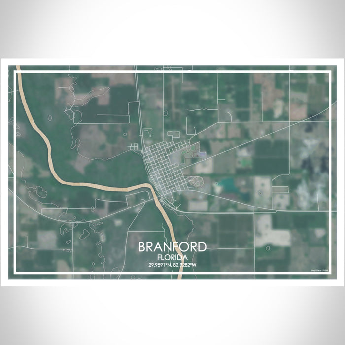 Branford Florida Map Print Landscape Orientation in Afternoon Style With Shaded Background