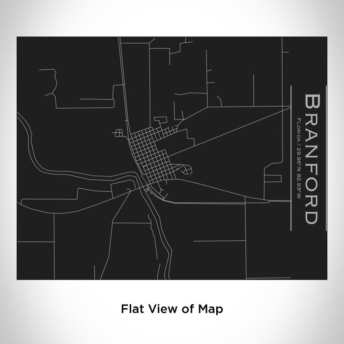 Rendered View of Branford Florida Map Engraving on 20oz Stainless Steel Insulated Bottle with Bamboo Top in Black