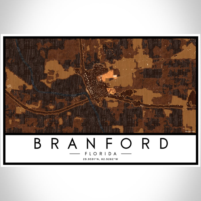 Branford Florida Map Print Landscape Orientation in Ember Style With Shaded Background