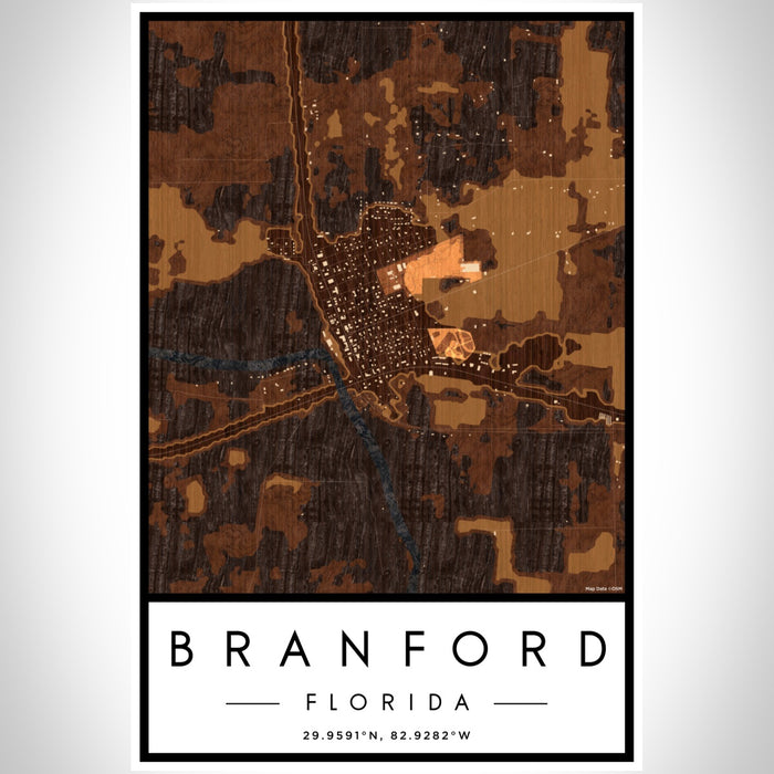Branford Florida Map Print Portrait Orientation in Ember Style With Shaded Background