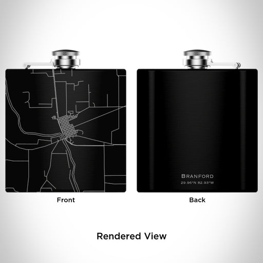Rendered View of Branford Florida Map Engraving on 6oz Stainless Steel Flask in Black