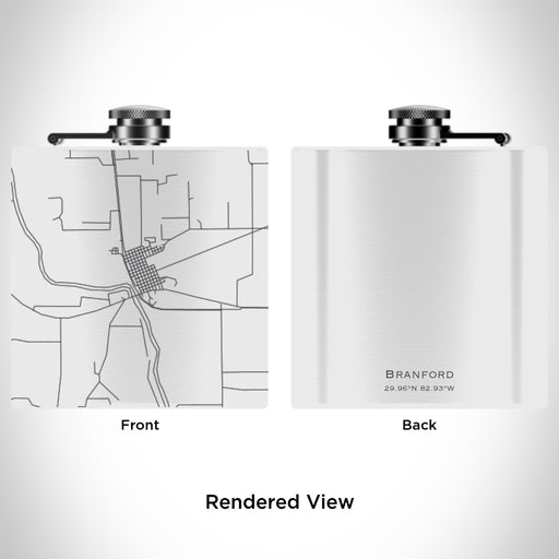 Rendered View of Branford Florida Map Engraving on 6oz Stainless Steel Flask in White