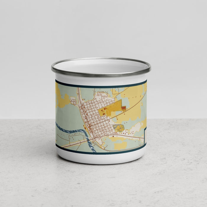 Front View Custom Branford Florida Map Enamel Mug in Woodblock