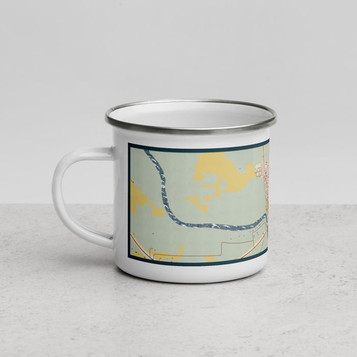 Left View Custom Branford Florida Map Enamel Mug in Woodblock