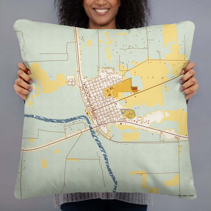 Person holding 22x22 Custom Branford Florida Map Throw Pillow in Woodblock