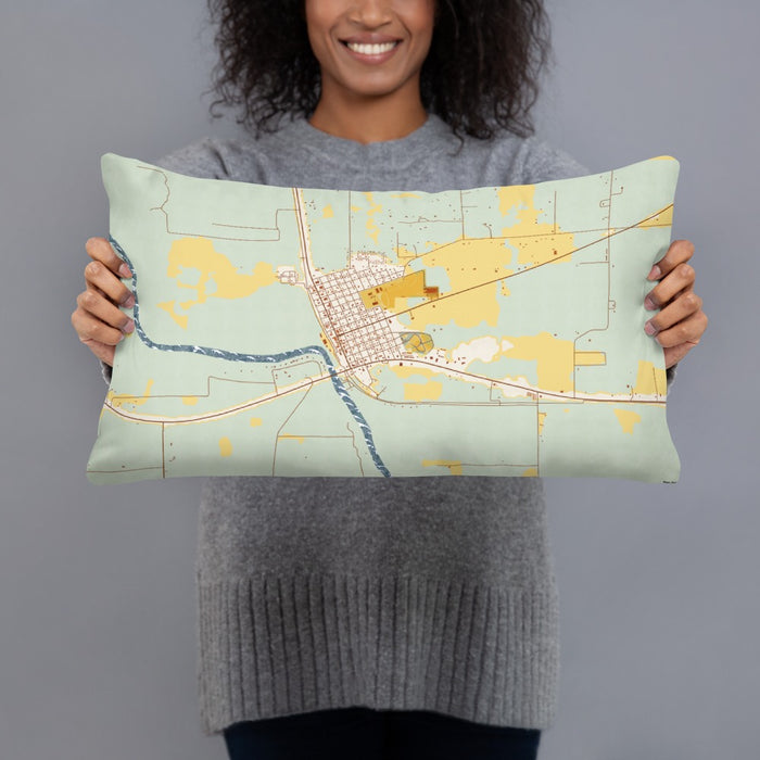Person holding 20x12 Custom Branford Florida Map Throw Pillow in Woodblock