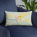 Custom Branford Florida Map Throw Pillow in Woodblock on Blue Colored Chair