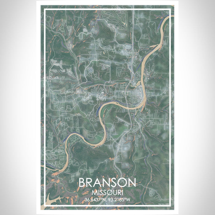 Branson Missouri Map Print Portrait Orientation in Afternoon Style With Shaded Background