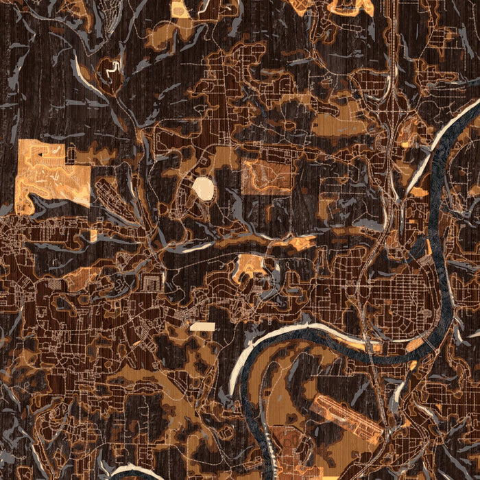 Branson Missouri Map Print in Ember Style Zoomed In Close Up Showing Details