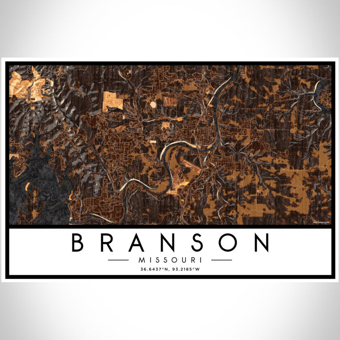 Branson Missouri Map Print Landscape Orientation in Ember Style With Shaded Background